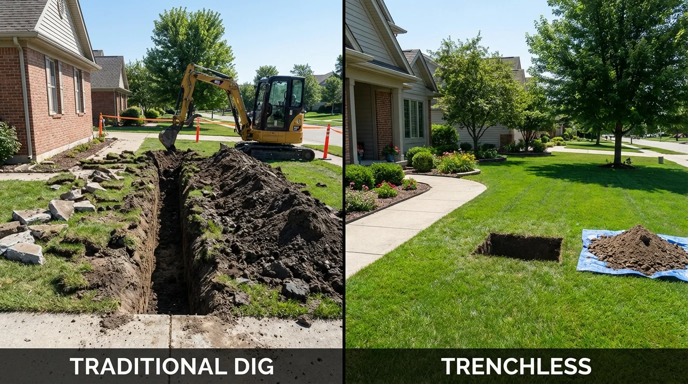 Trenchless sewer repair with minimal yard damage versus traditional excavation in Lame Deer, MT